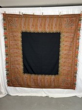 antique paisley woven wool woven 68x70 large black center 19th c 1800s best