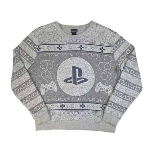 Numskull Men's PlayStation Ugly Christmas Sweater L Gray Long Sleeve EUC Gamer