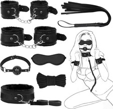 7PCS BDSM Restraints Set with Adjustable Sex Wrist & Ankle Cuffs, Collar, Bondag
