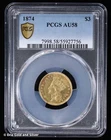 1874 $3 Indian Princess Head Three-Dollar Gold Piece PCGS AU 58