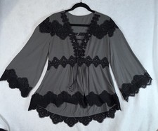 Whimsigoth Md Gray Top Boho Flounce Lace Dark Romantic Victorian Vamp Steampunk