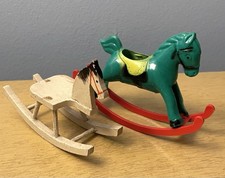 Vtg Dollhouse Miniature Rocking Horse Lot Children  s Toy Wood Green Plastic