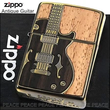 Zippo Antique Guitar Inlaid Double Sided Brass Used with Case