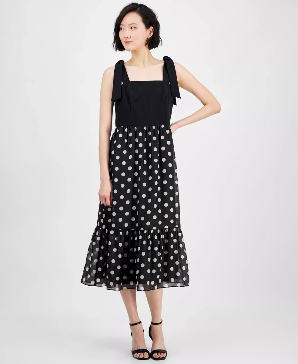 black tie strap midi dress GANNI Black Stretch Cotton Dress