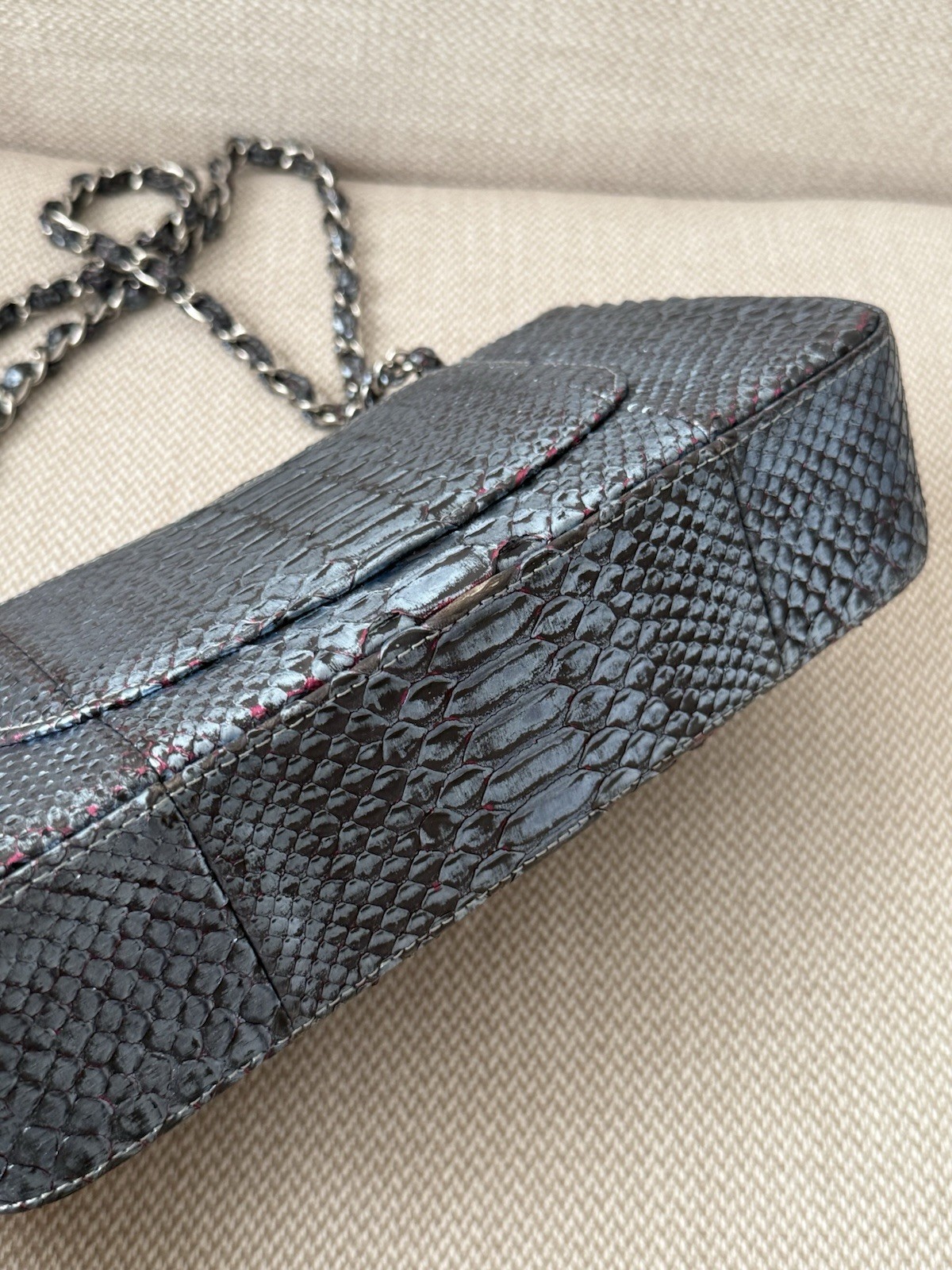 CHANEL Iridescent Blue Multicolor Python Classic … - image 6