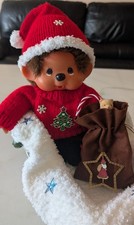 Monchhichi 26 cm mit Kleidung Weihnachten und Schlitten aus Metall
