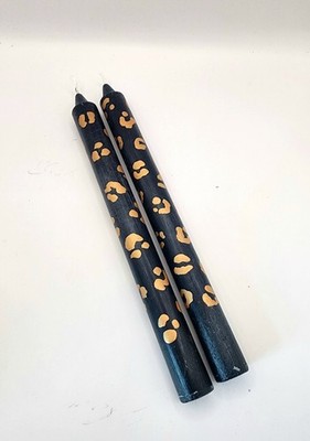 Tafelkerzen Leopardenmuster handbemalt gold auf schwarz 25 cm 