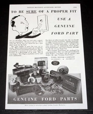 1937 OLD MAGAZINE PRINT AD, USE GENUINE FORD PARTS, TO BE SURE OF A PROPER FIT!