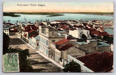 1917 Porto Alegre Brazil Panorama Postcard S. Leonetti Posted 1919 Many Cancel