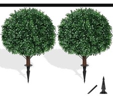 DRAY Artificial Boxwood Topiary Ball, Green Plastic, 24 in, 2-Pack, New In Box