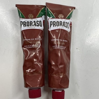 (2X) PRORASO Sapone Da Barba Red Shaving Cream In Tube Shea Butter Sandalwood