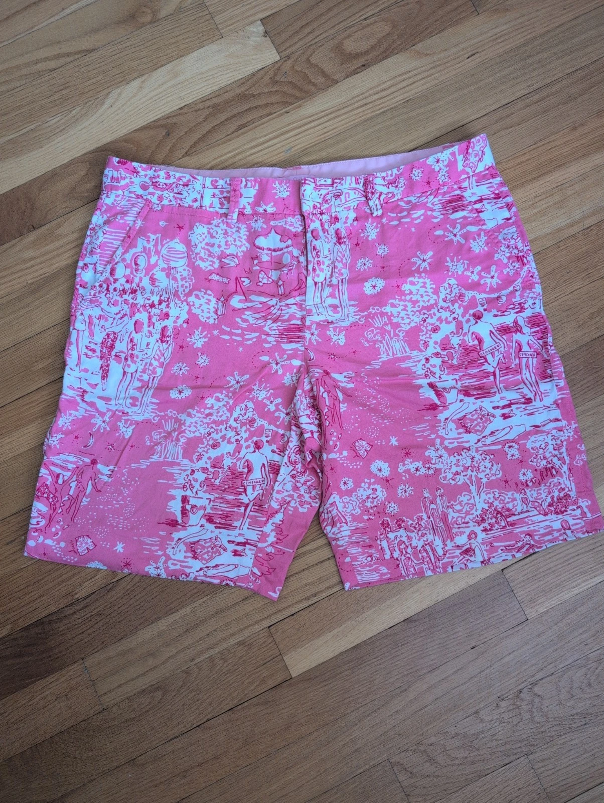 LILLY PULITZER Shorts Sz 12 Pink Skinny Dipping Censored Print Women
