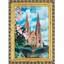 Original Oil Painting Strasbourg Cathedral 4x6 Framed European City Art