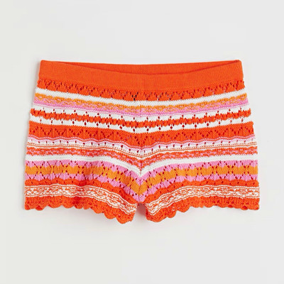 H&M Women's Striped Crochet Knit Shorts 100% Cotton M Orange Pink White NWT