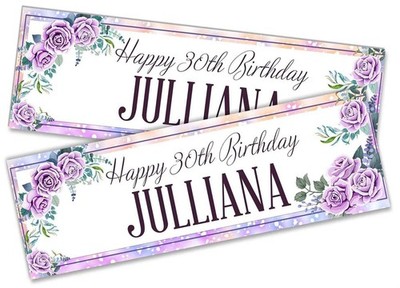 Personalised Floral Birthday Banners Custom Kids Party - Any Name Age 136