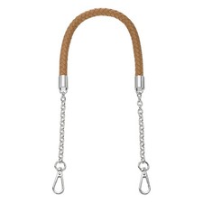 62cm/24.4" PU Leather Braided Purse Strap Dark Khaki, Silver Buckle 