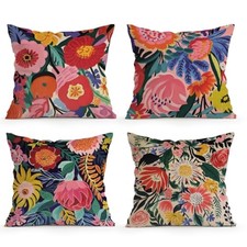 Floral Throw Pillow Covers 18x18 Set of 4, Double Warm Botanical Chromatic Art