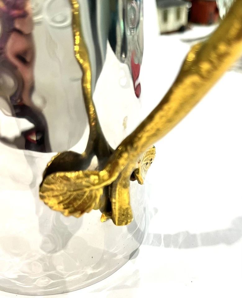 Vintage Godinger Fine Polished Hammered Stainless Steel & Brass Leaf Pitchern - Image 4 of 4