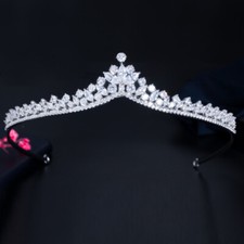 Gorgeous Silver Plated Cubic Zirconia Wedding Pageant Prom Leaf Tiara for Women