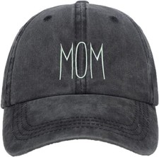 MOM Letters Embroidery Black Baseball Cap, Cotton Washed Hat, Mother's Day