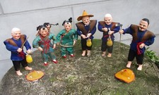 6 X Vintage Oriental Chinese Composite / Wood Dolls. In Need of a Little TLC