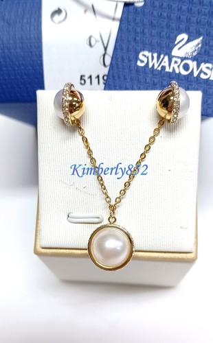 Swarovski Celestin Crystal Pearl Pendant/Earrings Set Gold-Plated NEW 5119501 - Picture 2 of 17