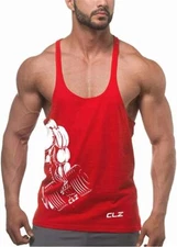 Men's Gym Stringer Tank Tops Y-Back Workout Muscle Tee Medium, Red-a 
