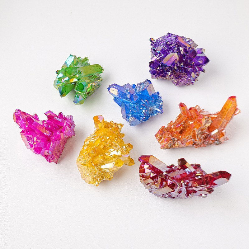Rainbow Titanium Aura Healing Crystal Cluster Geode Decor Gift