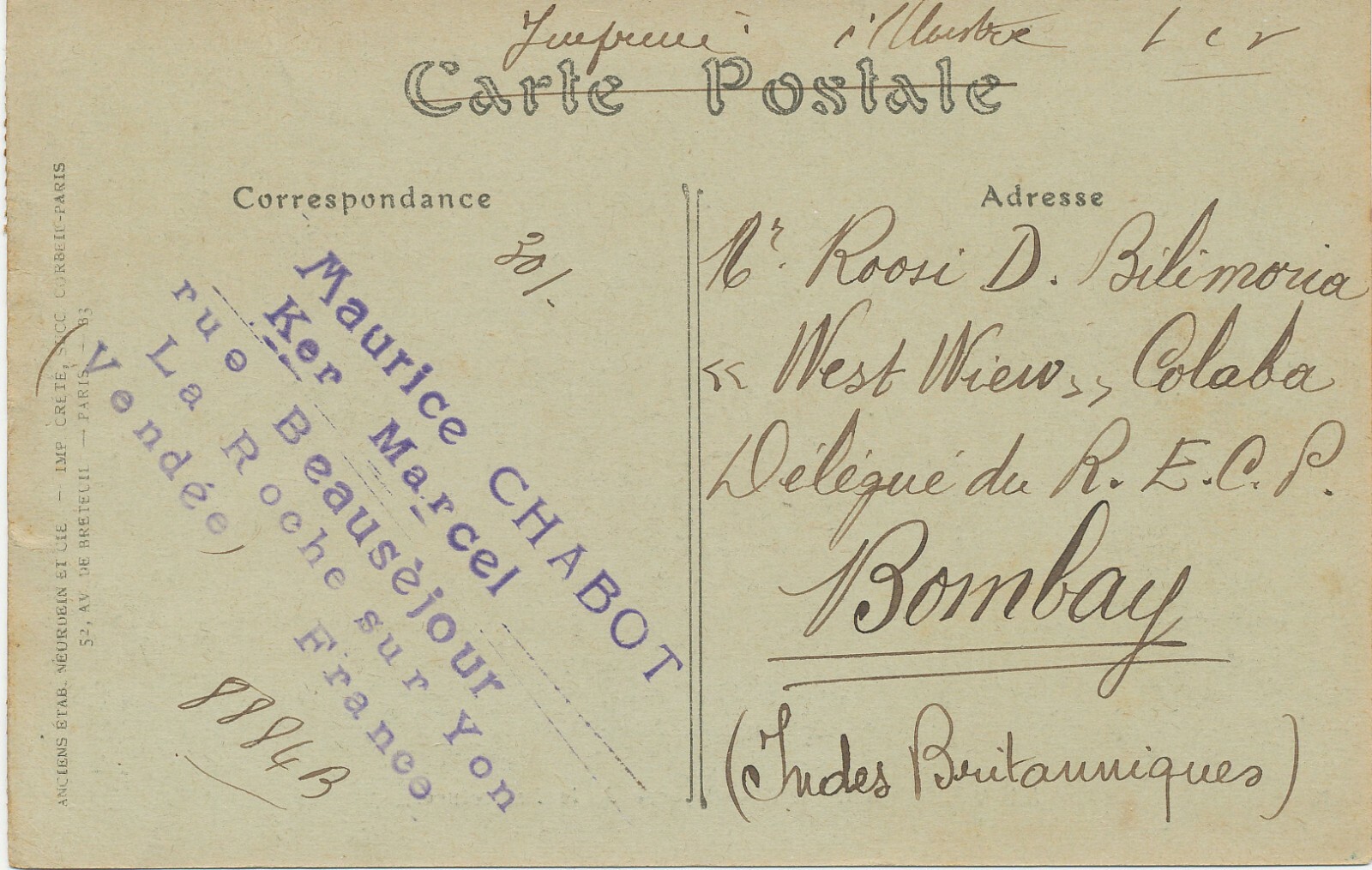 FRANCE 1921 Allegory Type Blanc 2 C & 3 C with Sower 5 C Orange Postcard N. INDIA