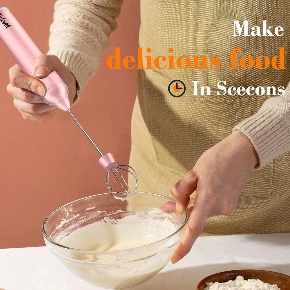 Milk Frother Handheld with Stand Rechargeable 3 Speeds Electric Frother Wand