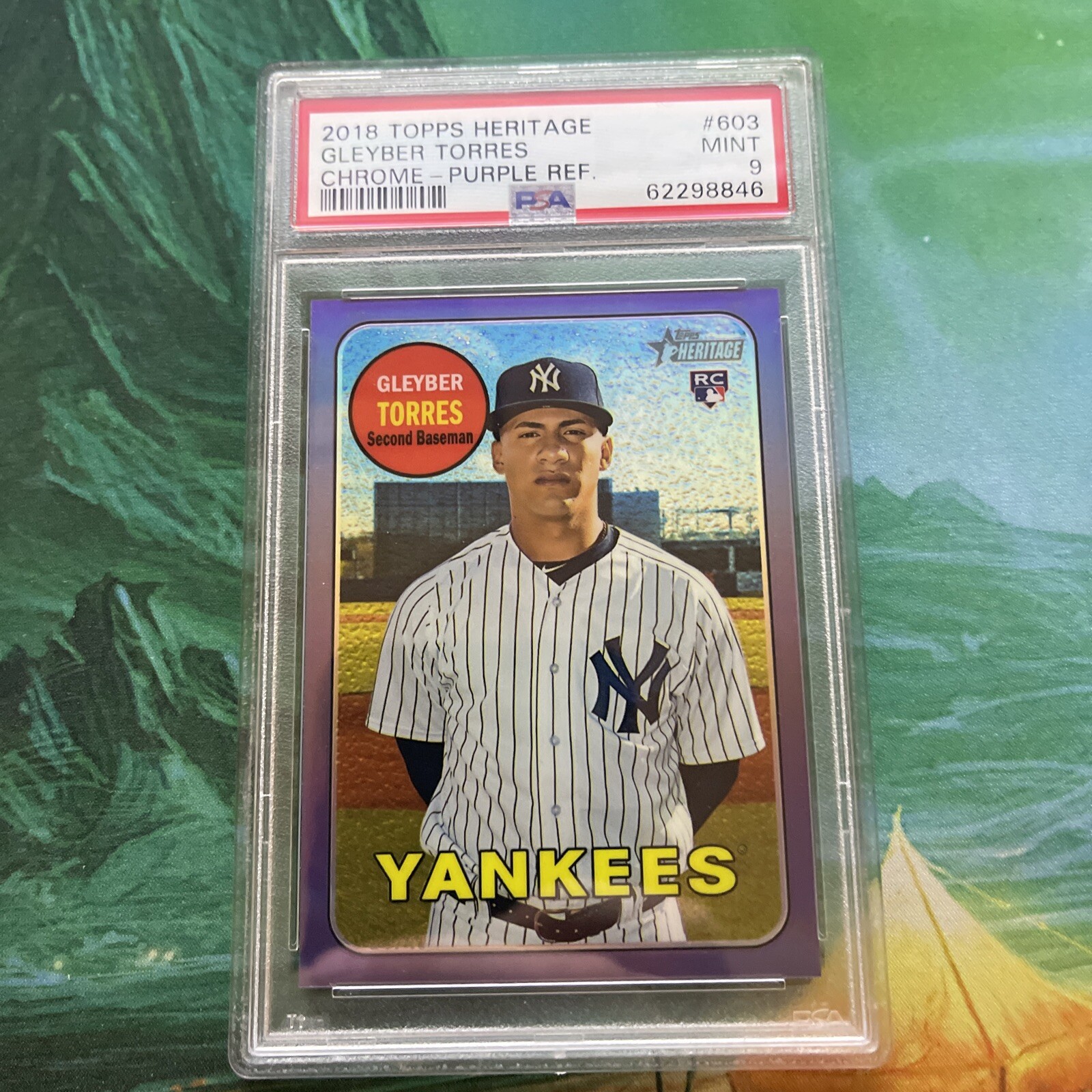 GLEYBER TORRES RC 2018 TOPPS HERITAGE CHROME PURPLE REFRACTOR #603 PSA 9 MINT