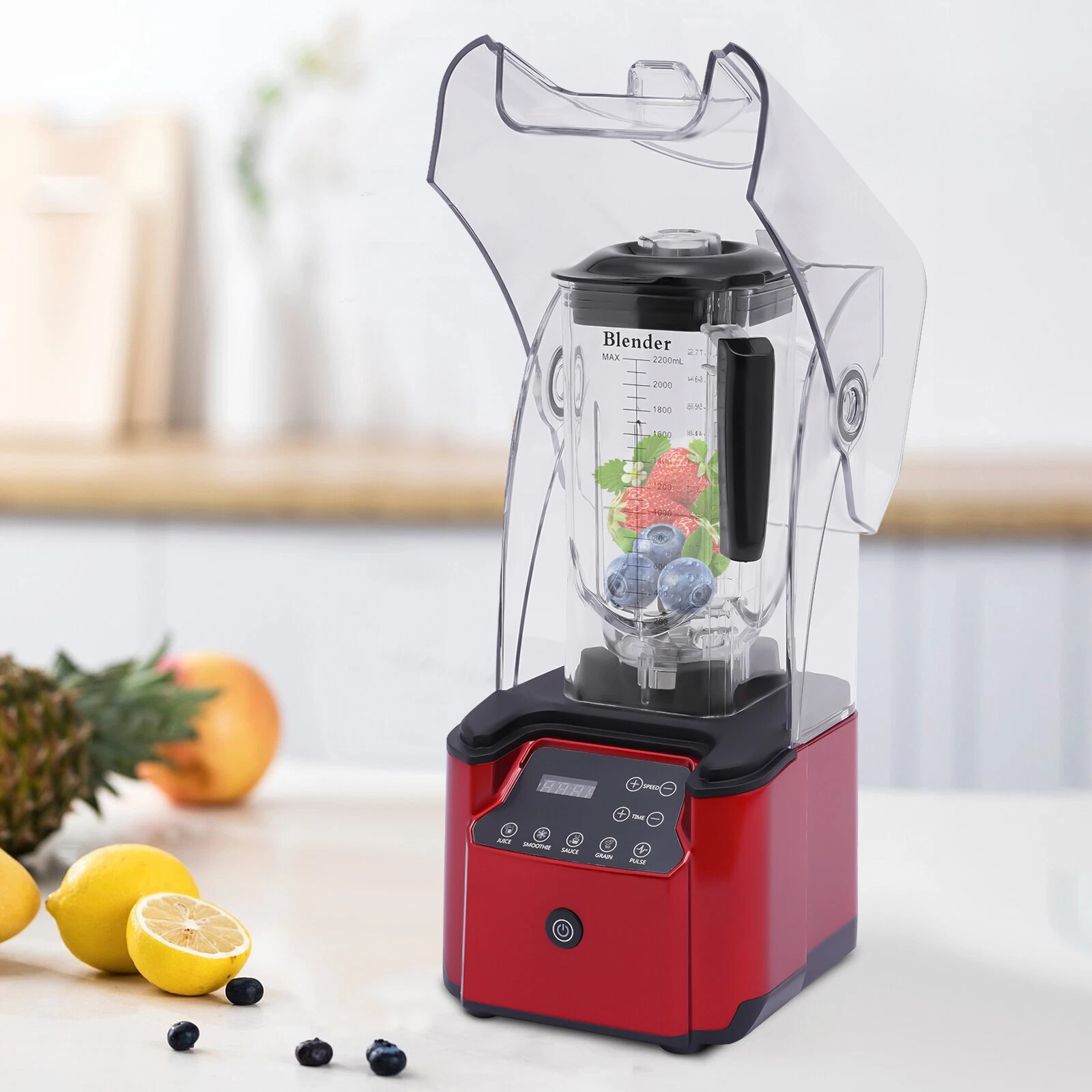 Professional Commercial Blender W/ Shield Quiet Sound Enclosure & Timer 2.2L