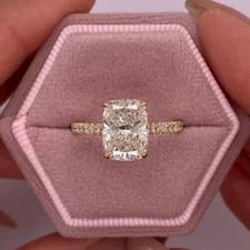 14k Yellow Gold 2.80CT Lab Grown Diamond Elongated Cushion Cut Engagement Ring