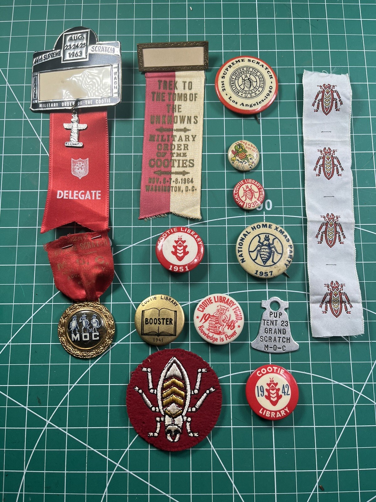 Military Order of the Cootie Mixed Lot Pins Ribbons Patch Etc