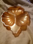 Marigold Iridescent Carnival Glass three leaf clover Trifoil Doric candy dish  — photo 2