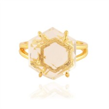 New Handmade Gemstone Hexagon Shape Clear Quartz Gold Plated Rings Adjustable
