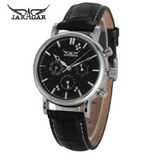 JARAGAR Date Leather Band Men Women Business Mechanical Automatic Wrist Watch