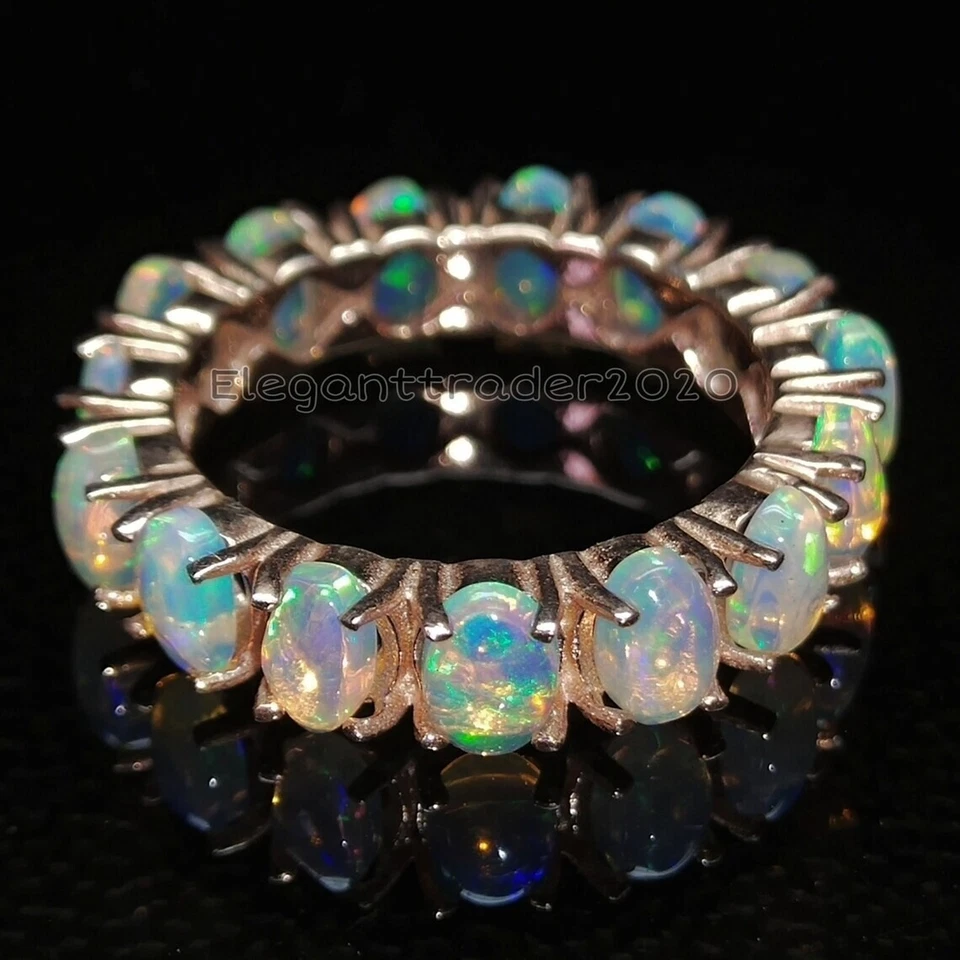 Anillo de eternidad de ópalo natural Welo ópalo alianza de boda anillo de ópalo dorado regalo para ella Foto 2 de 4