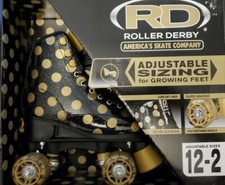 BRAND NEW Roller Derby BLACK GOLD Polka Dot Skates girls ADJUSTABLE Size 12-2