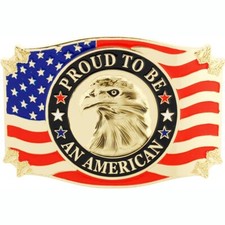 Eagle In America Map Belt Buckle Enamel Red White Blue