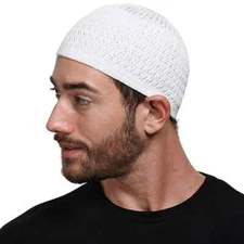Islamic Kufi Hat, Crochet Knitted Jacquard Muslim Prayer Skull Cap for Men