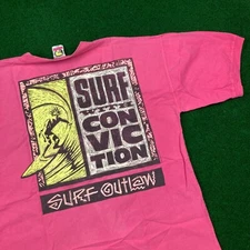 Vintage Surf Outlaw Shirt Mens L Pink Surfing With Conviction Surfer Graphic 90s
