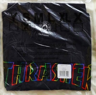 Thrasher T-Shirt  Spectrum Logo Black Schwarz Outlined Rainbow Tee Mag Nero Gr S
