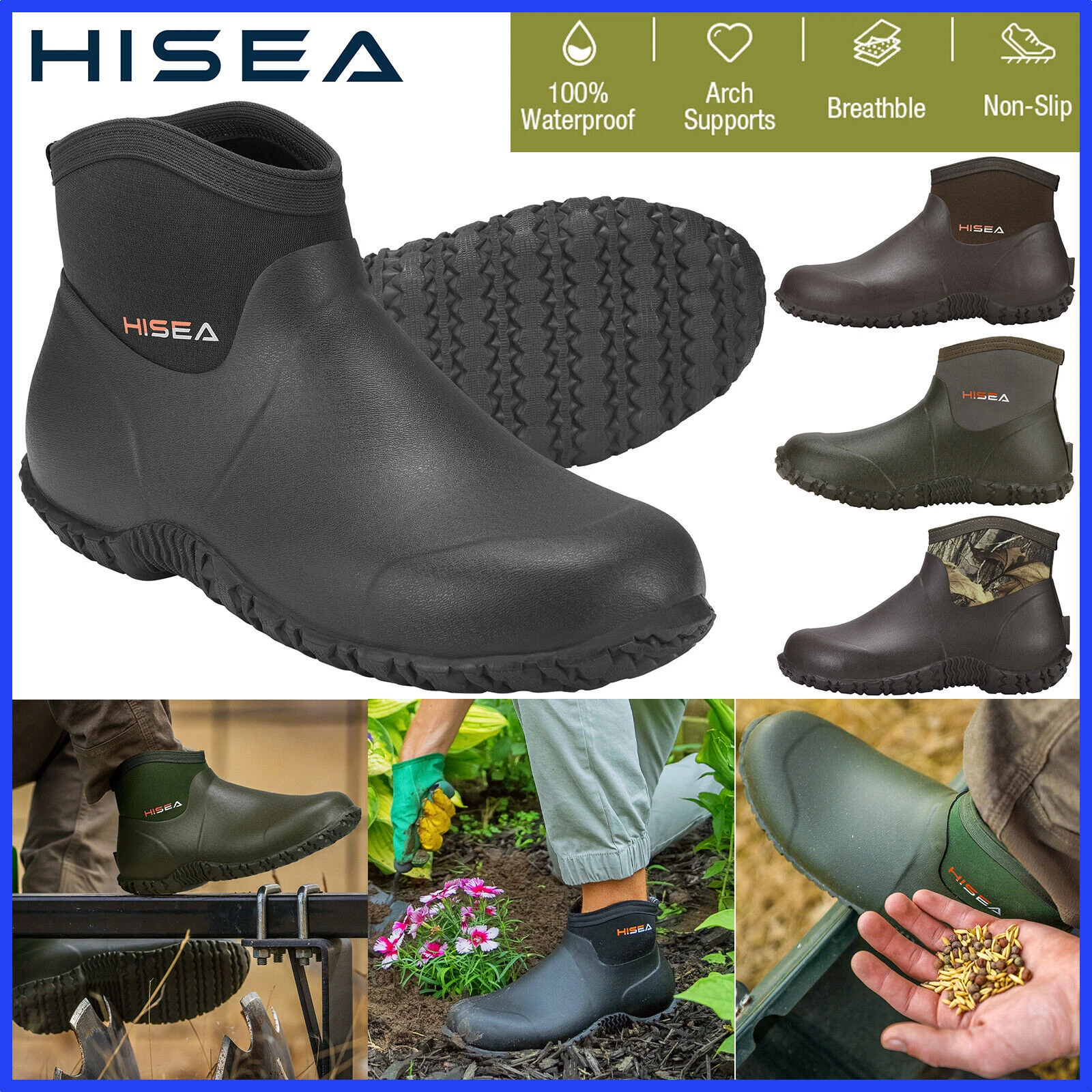 HISEA Men 6.7'' Ankle Rain Boots Waterproof Arch Support Casual Garden Mud Shoes
Opens in a new wind
