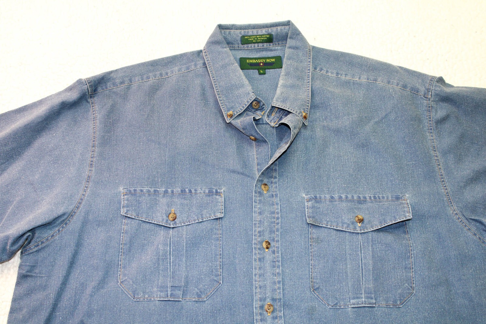 Camicia abbottonata denim Embassy Row adulto GRANDE blu manica corta fila ambasciata