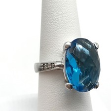 925 Sterling Silver Faceted Blue Tone Cubic Zirconia CZ Ring Size 7.75