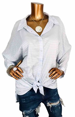Premise Studio 3X Plus Top NWT$88 Plaid Knot Tie Button Up Blouse 3/4 Dolman
