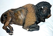 American Bison Buffalo 12" Figurine Statue Hand Painted Resin In Repose Rare OOP