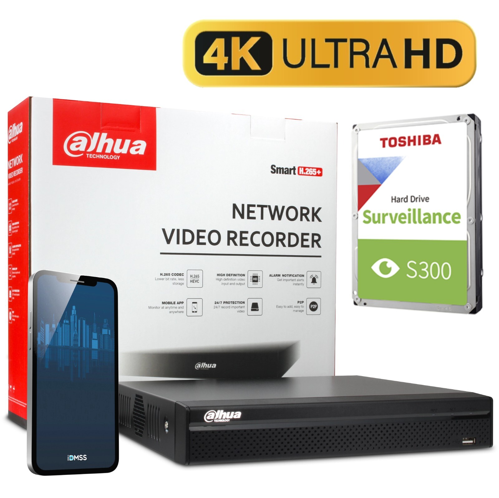 DAHUA 4K NVR uLTRAHD 8MP IP PoE RECORDER 10TB HDD HDMI VGA H