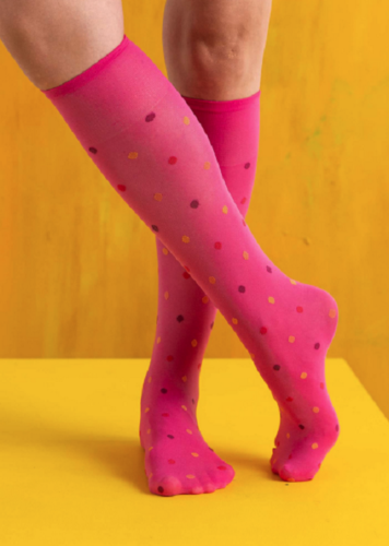 BNWT Gudrun Sjoden Dotty Spotted Pink Knee High Socks/Tights in Recycled Fibres - Picture 1 of 3